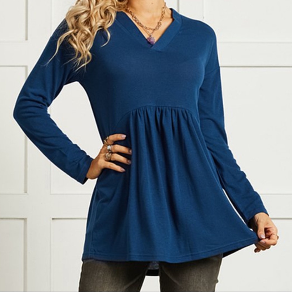 Slate Blue V-neck Peplum Top